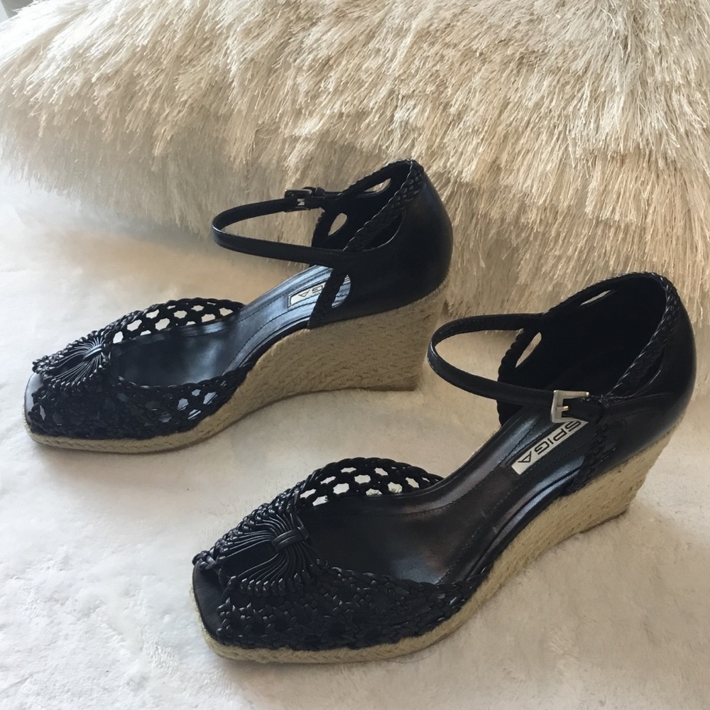 VIA SPIGA BLACK LEATHER WEDGES - Picture 3 of 7